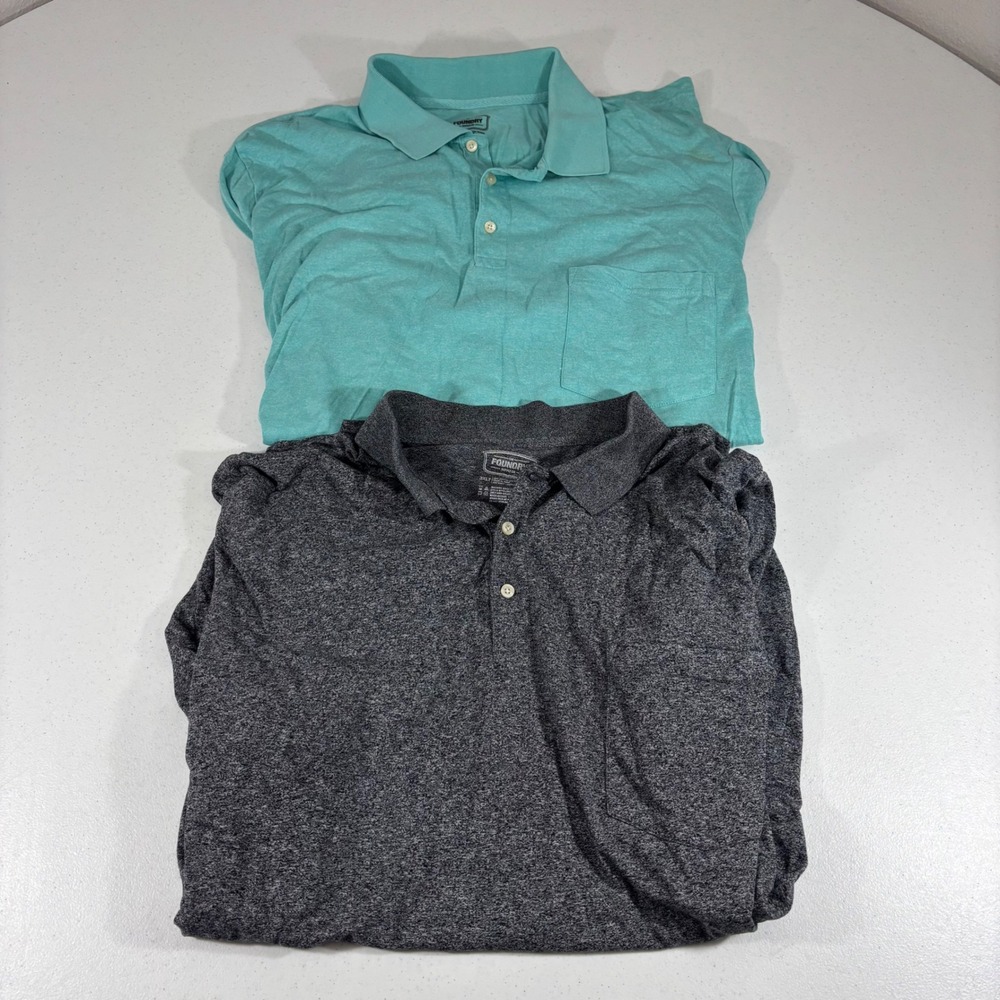 Foundry Supply Co Mens 3XLT Polo Shirt Lot 2 Heather Grey Green Tall Big & Tall